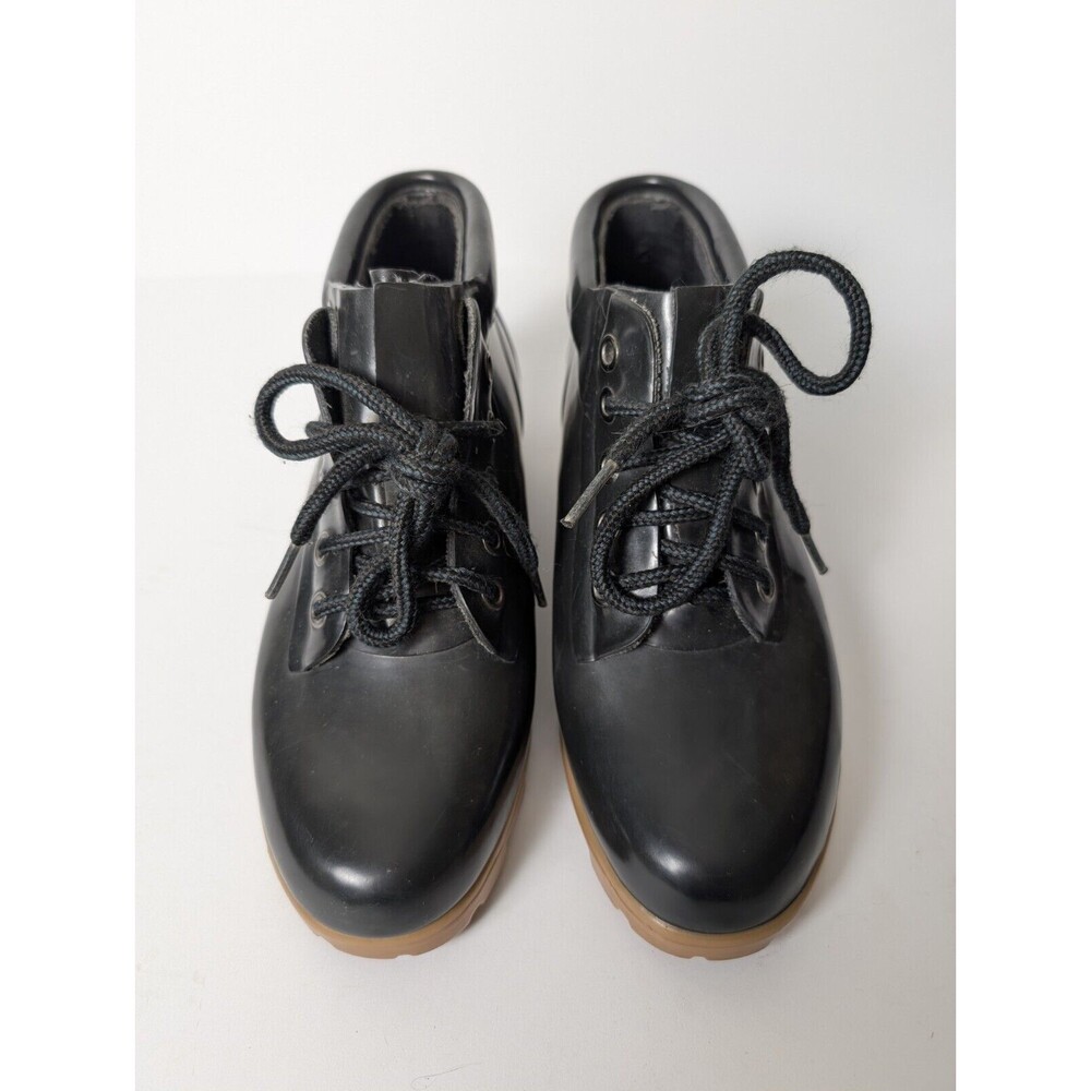 Lands’ End Women’s Black Ankle Lace Up Rubber Rain Boots Size 7